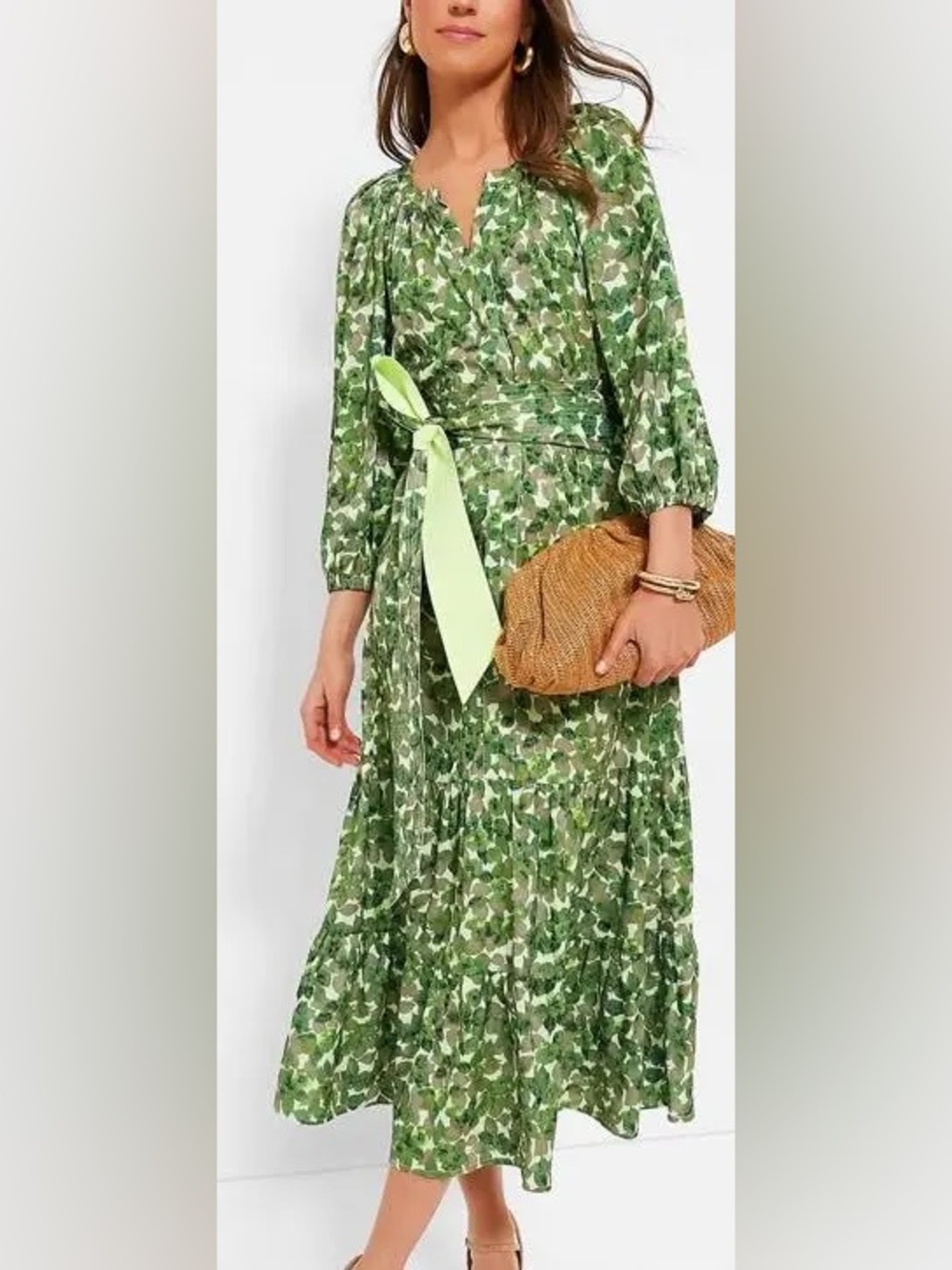 Tuckernuck Lyles Dress Green Floral Tie-Waist Midi Dress